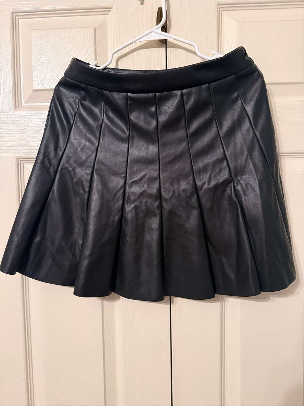 And Now This Black Faux Leather Pleated Skirt
